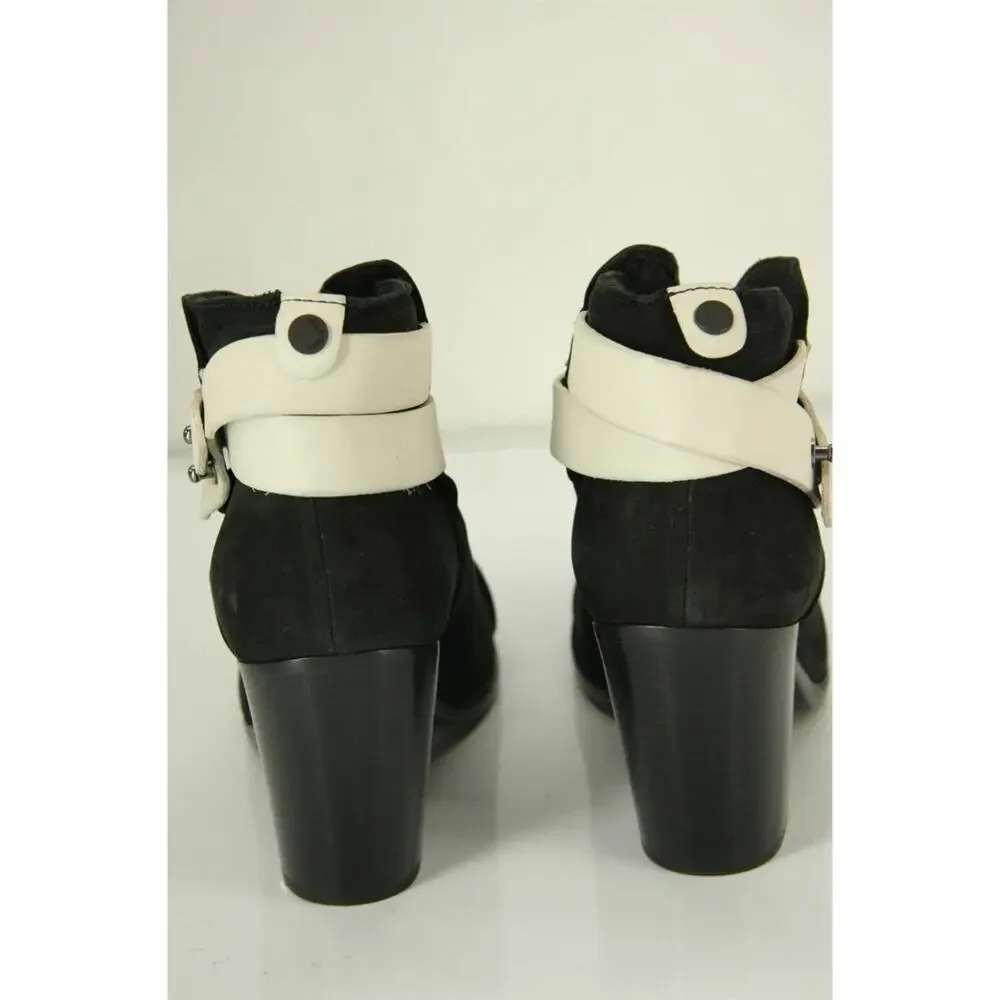 Rag & Bone Harrow White Strap Black Suede Ankle Boots Size 37.5 New $495